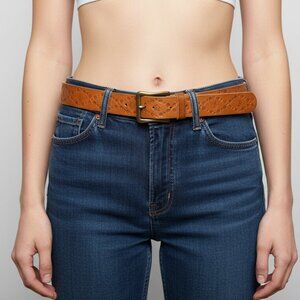 Stamp 10: Rose and Leaves Embossed Leather Belt - Size: Large